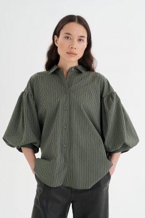 Kvinnor Yokoiw Skjorta Beetle Green Stripe | InWear Skjortor & Blusar